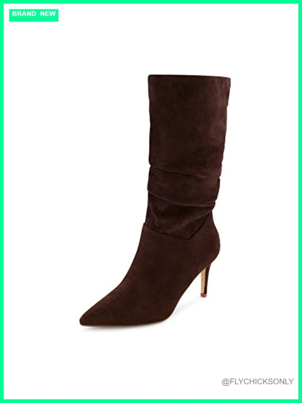Womens Mid Calf Scrunch Boot Vegan Suede Pointed Toe Memory Foam 3-Inch Heel